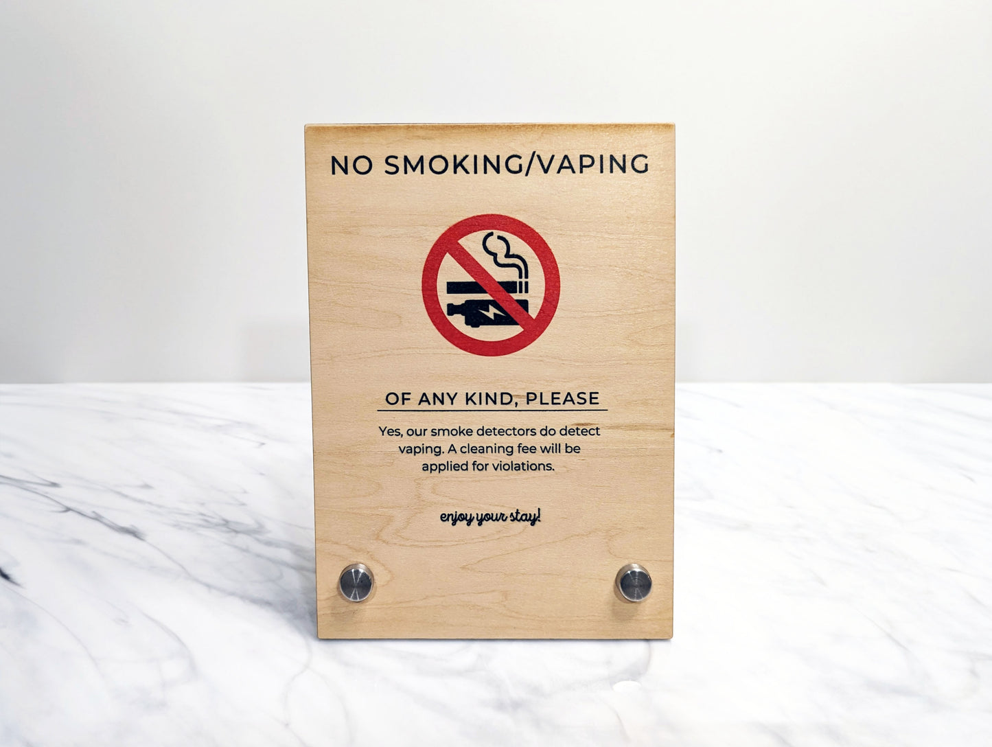 No Smoking or Vaping 5x7" Wood Sign