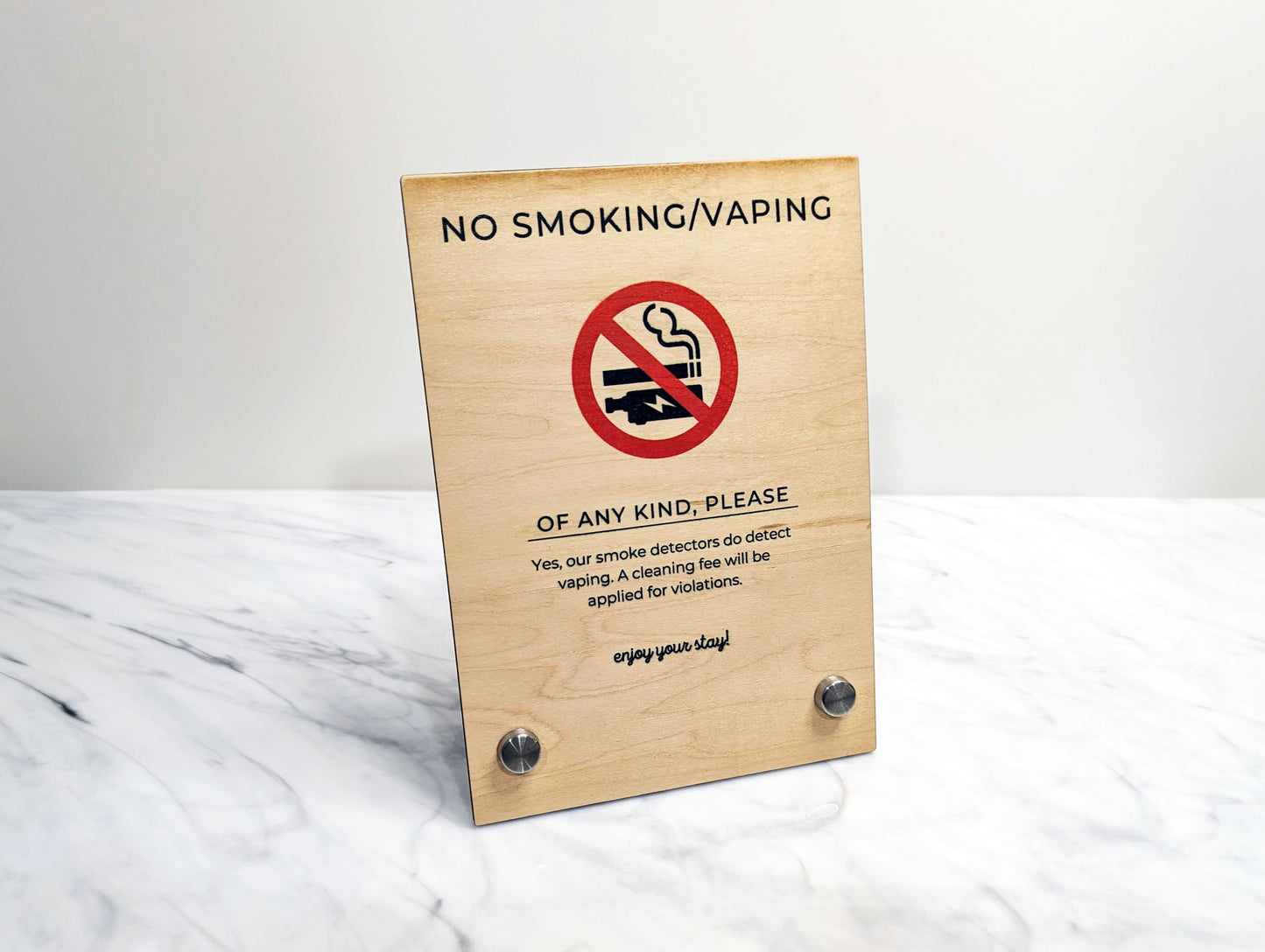 No Smoking or Vaping 5x7" Wood Sign