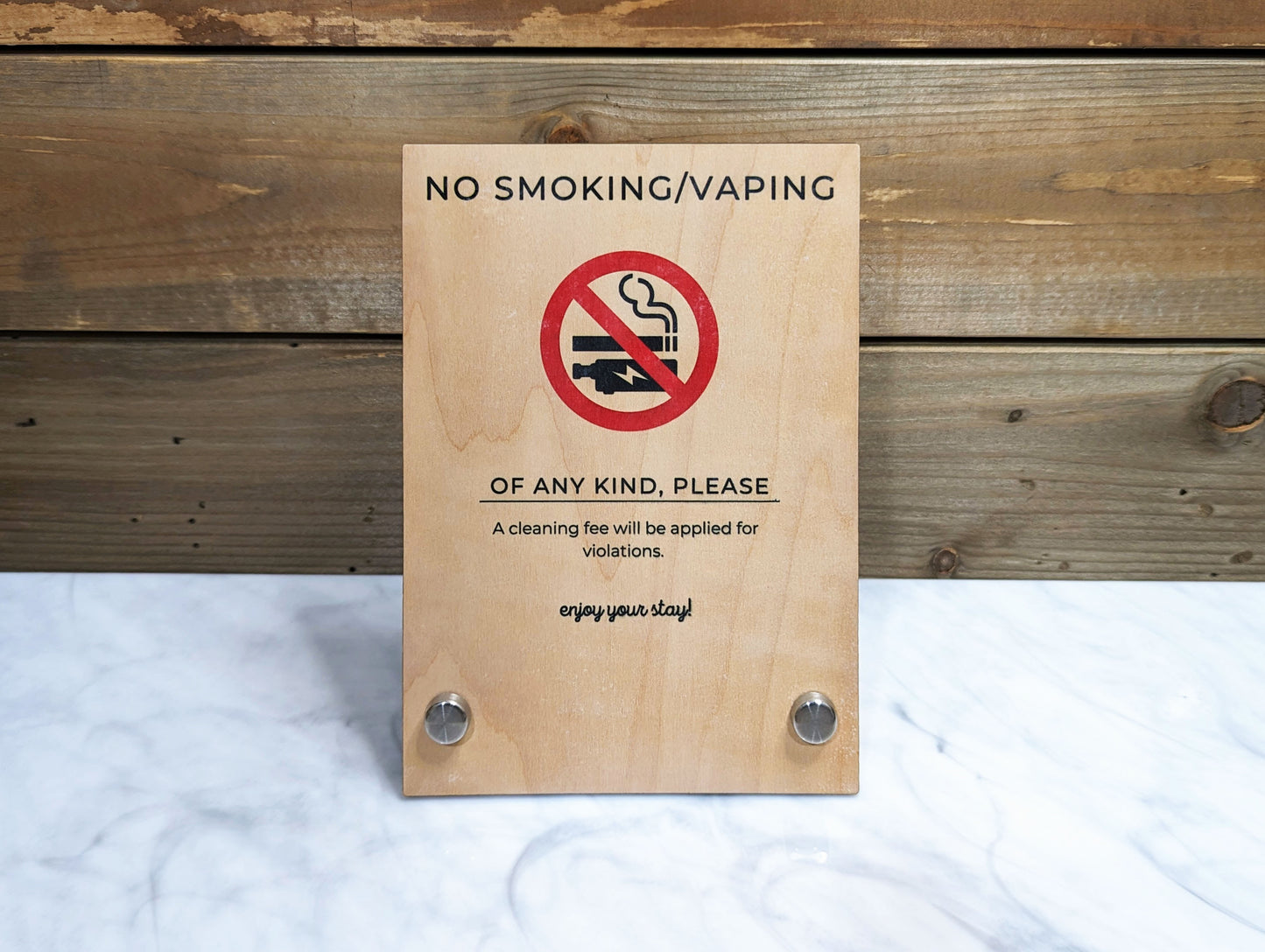 No Smoking or Vaping 5x7" Wood Sign