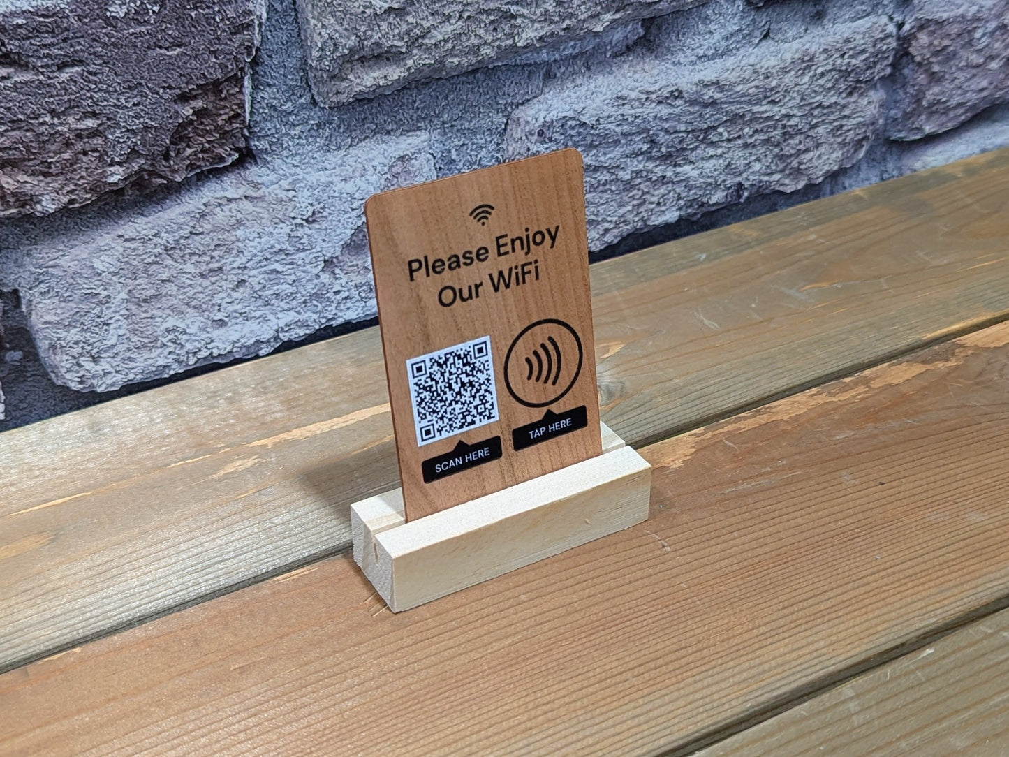 Wooden Wifi QR Code & Tap Tool