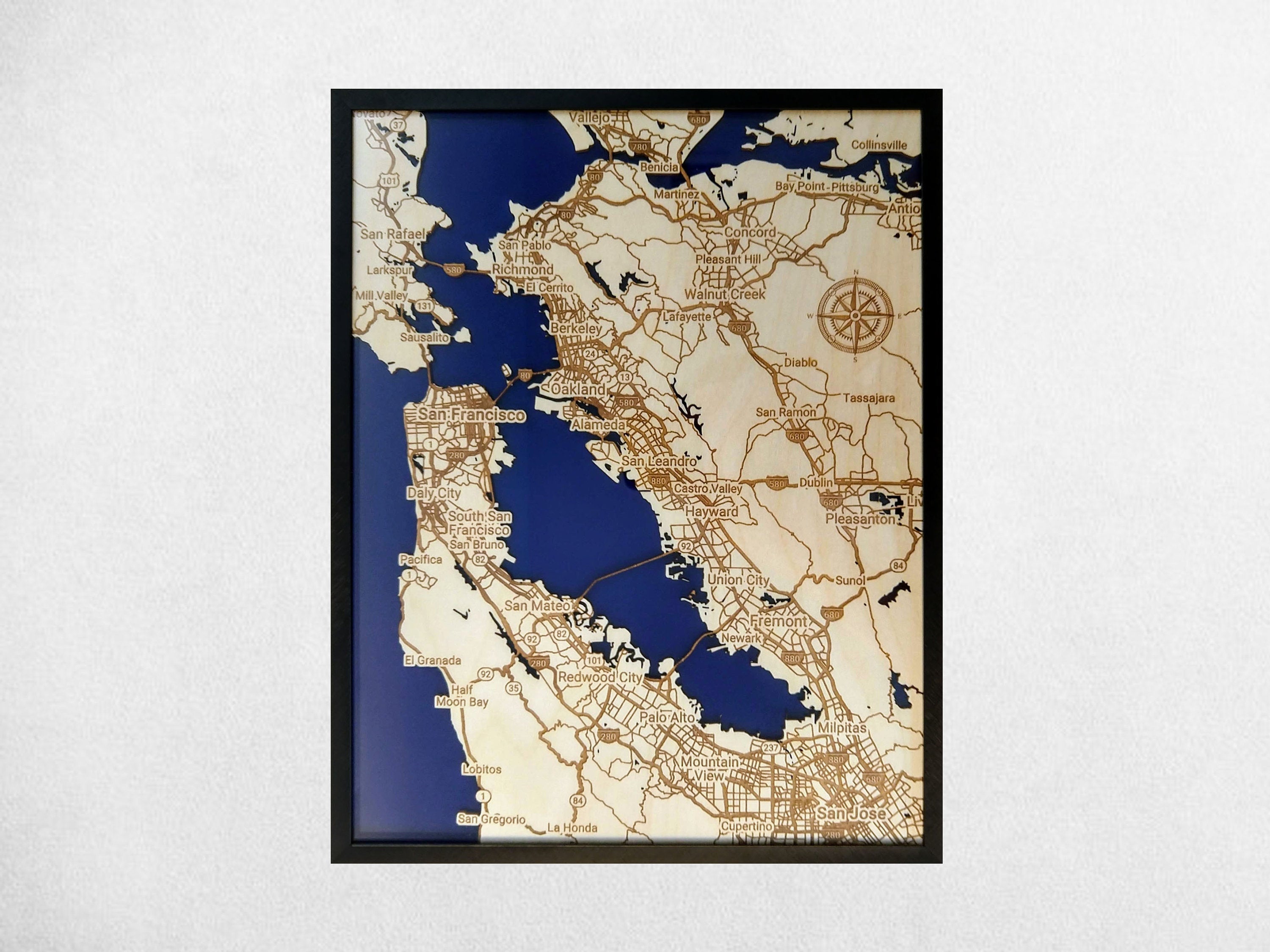 San Francisco Bay Area Wooden Map — WoodScape Maps - 3D Wood Maps
