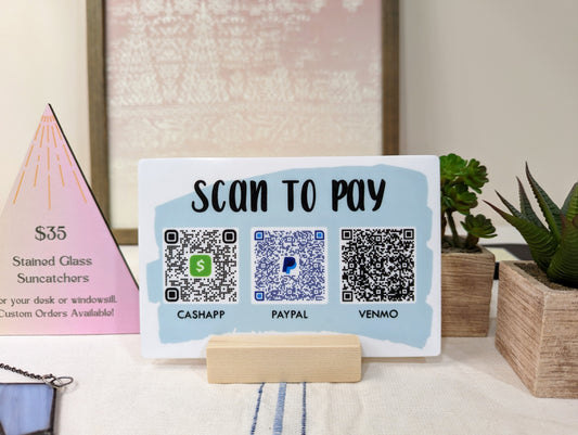 QR Codes "Scan to Pay" Sign With Stand