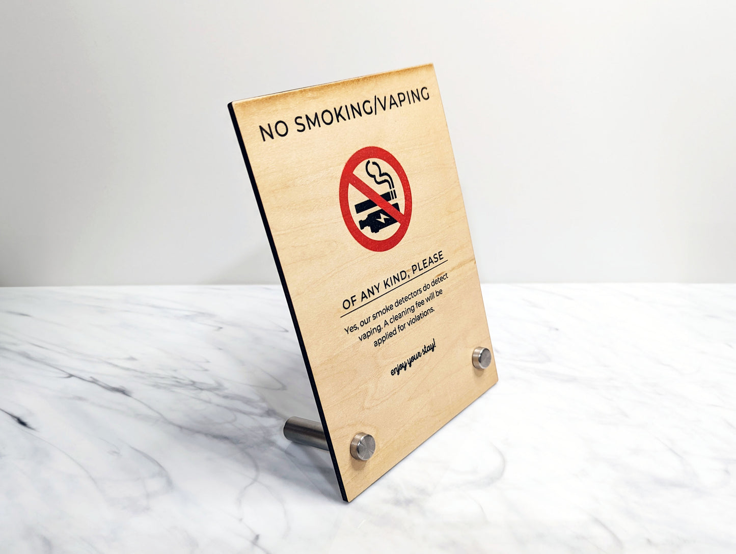 No Smoking or Vaping 5x7" Wood Sign