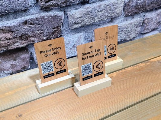 Wooden Wifi QR Code & Tap Tool