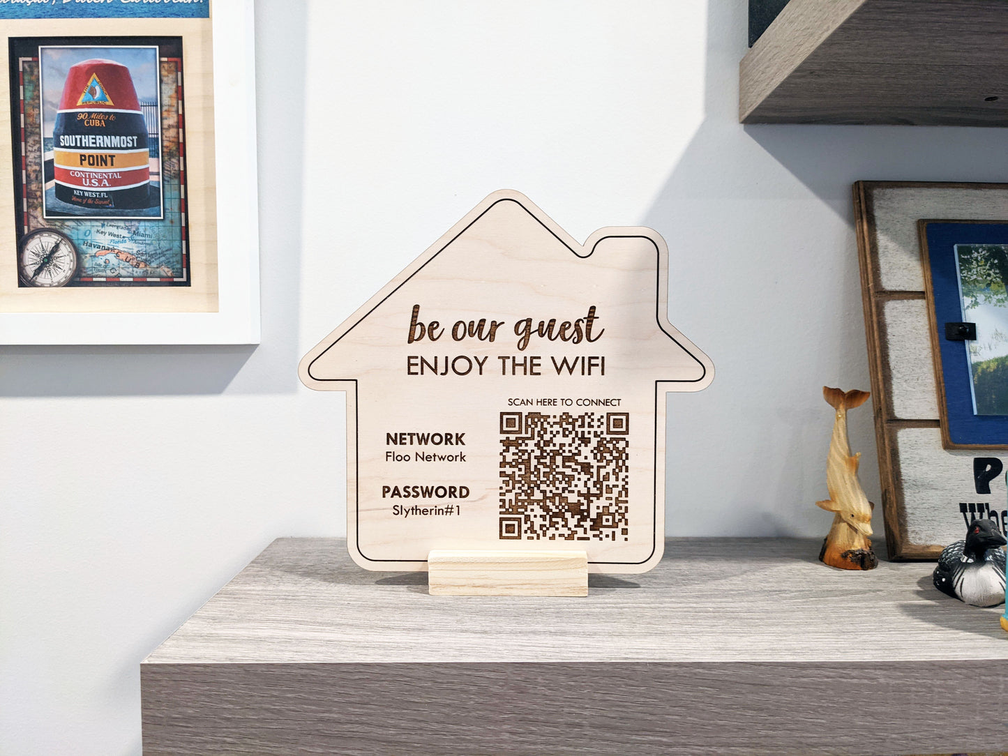 Wifi House Shaped QR Code Wooden Sign