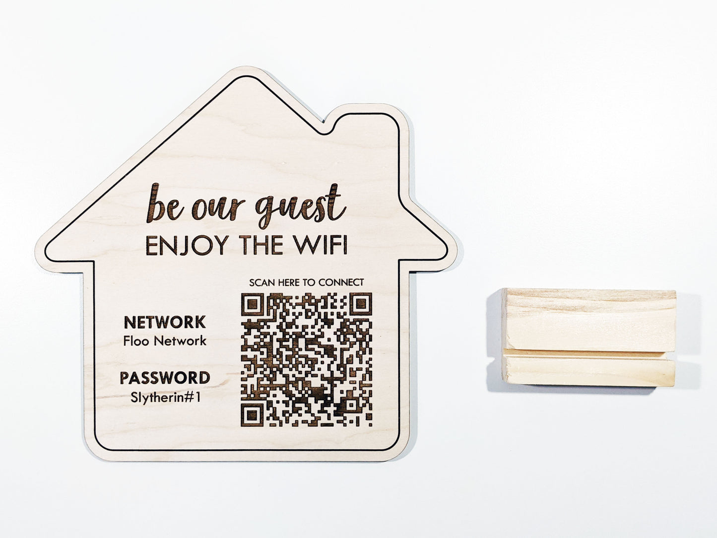 Wifi House Shaped QR Code Wooden Sign