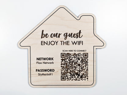 Wifi House Shaped QR Code Wooden Sign