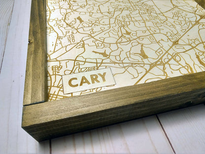 Cary North Carolina Rustic Wooden Map