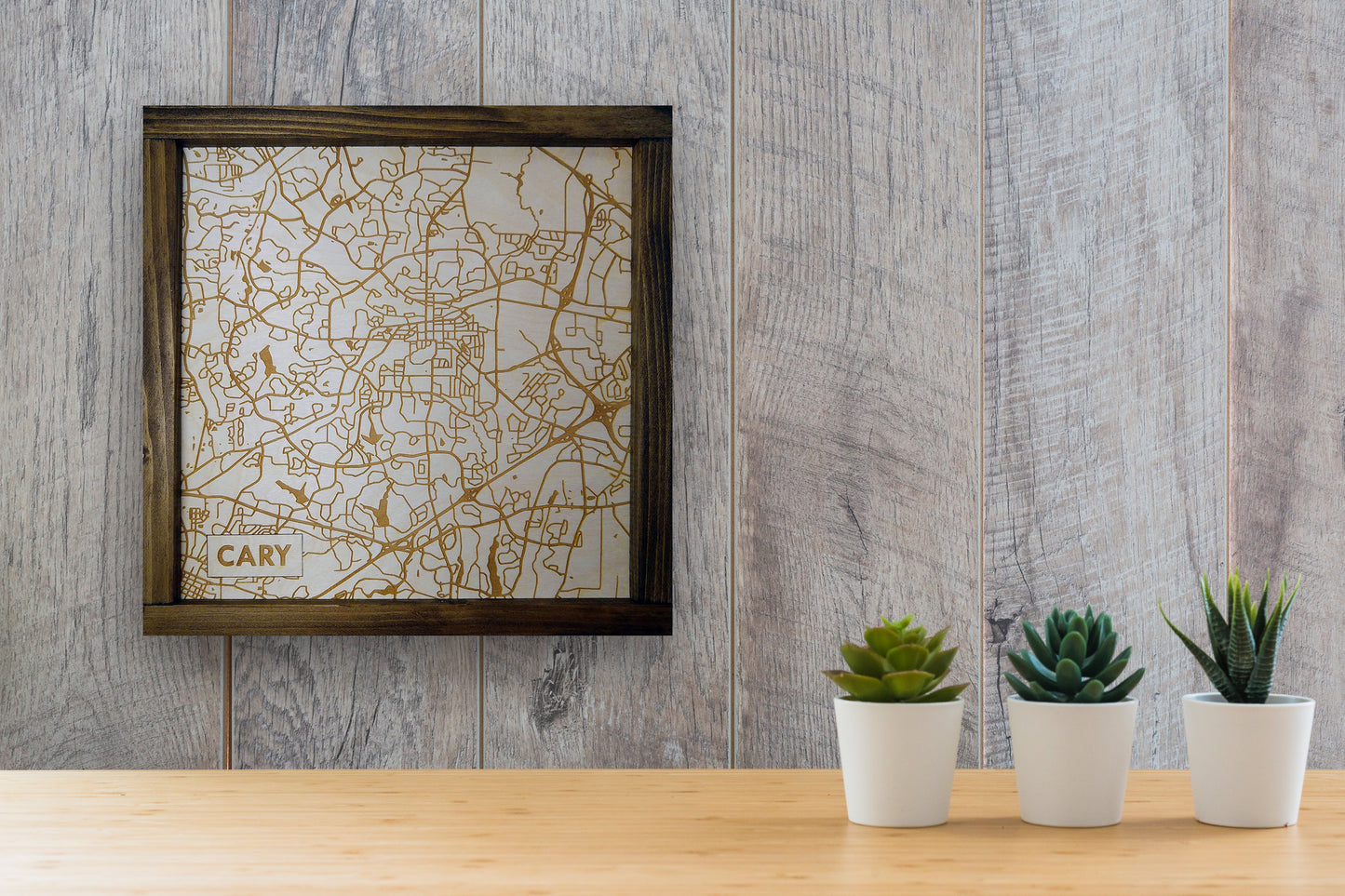 Cary North Carolina Rustic Wooden Map