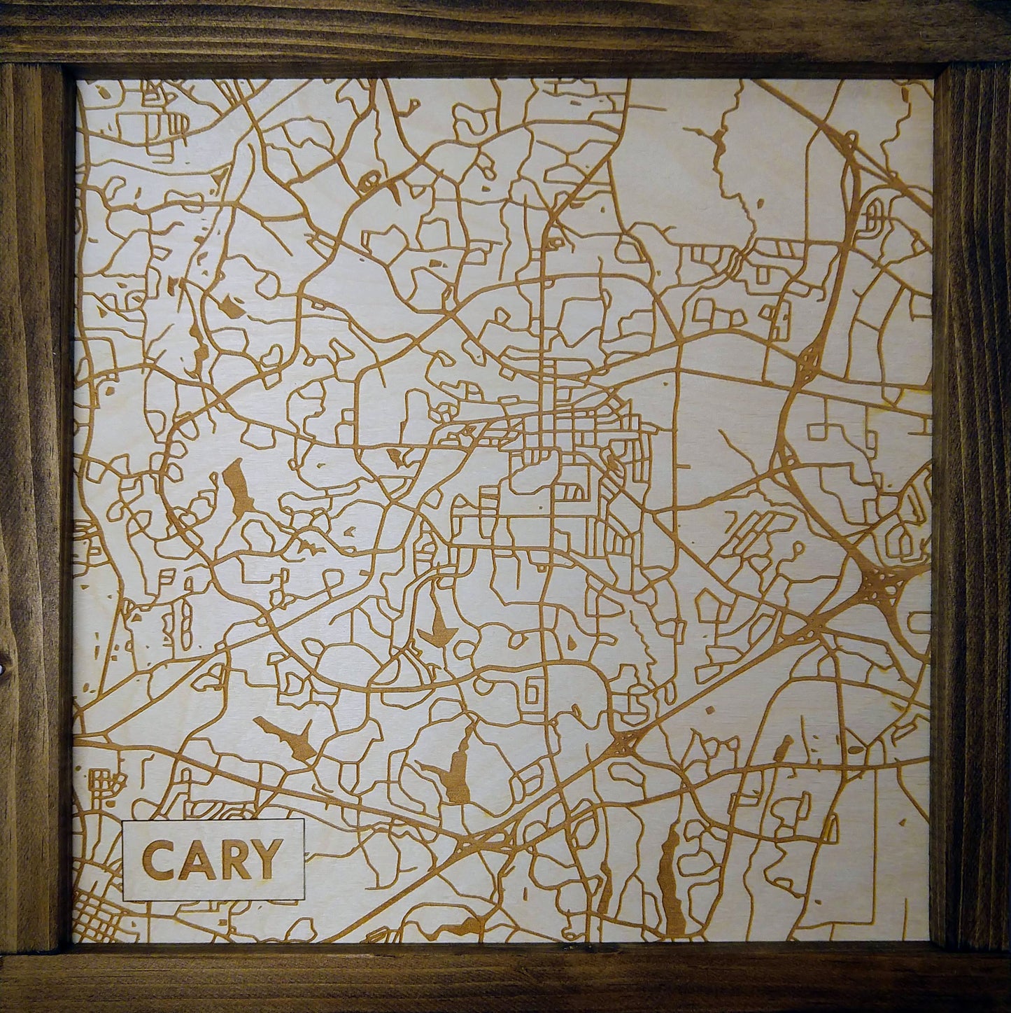 Cary North Carolina Rustic Wooden Map