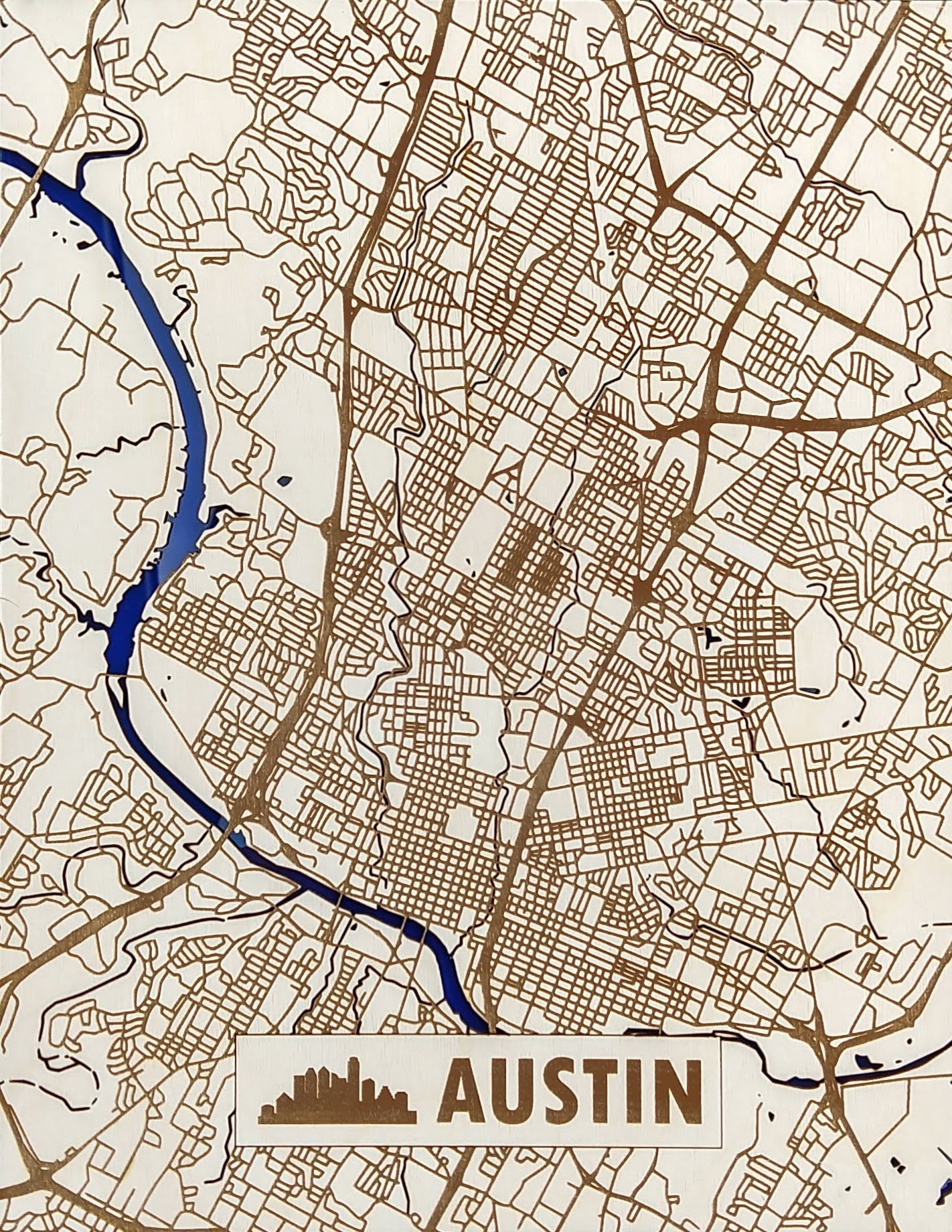 Austin Texas 3D Wooden Map