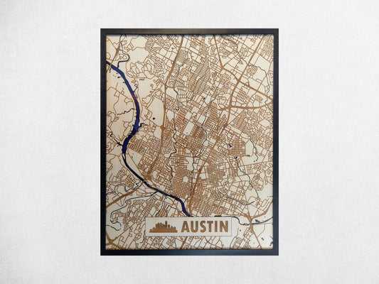 Austin Texas 3D Wooden Map