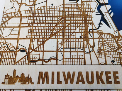 Milwaukee Wisconsin 3D Wooden Map