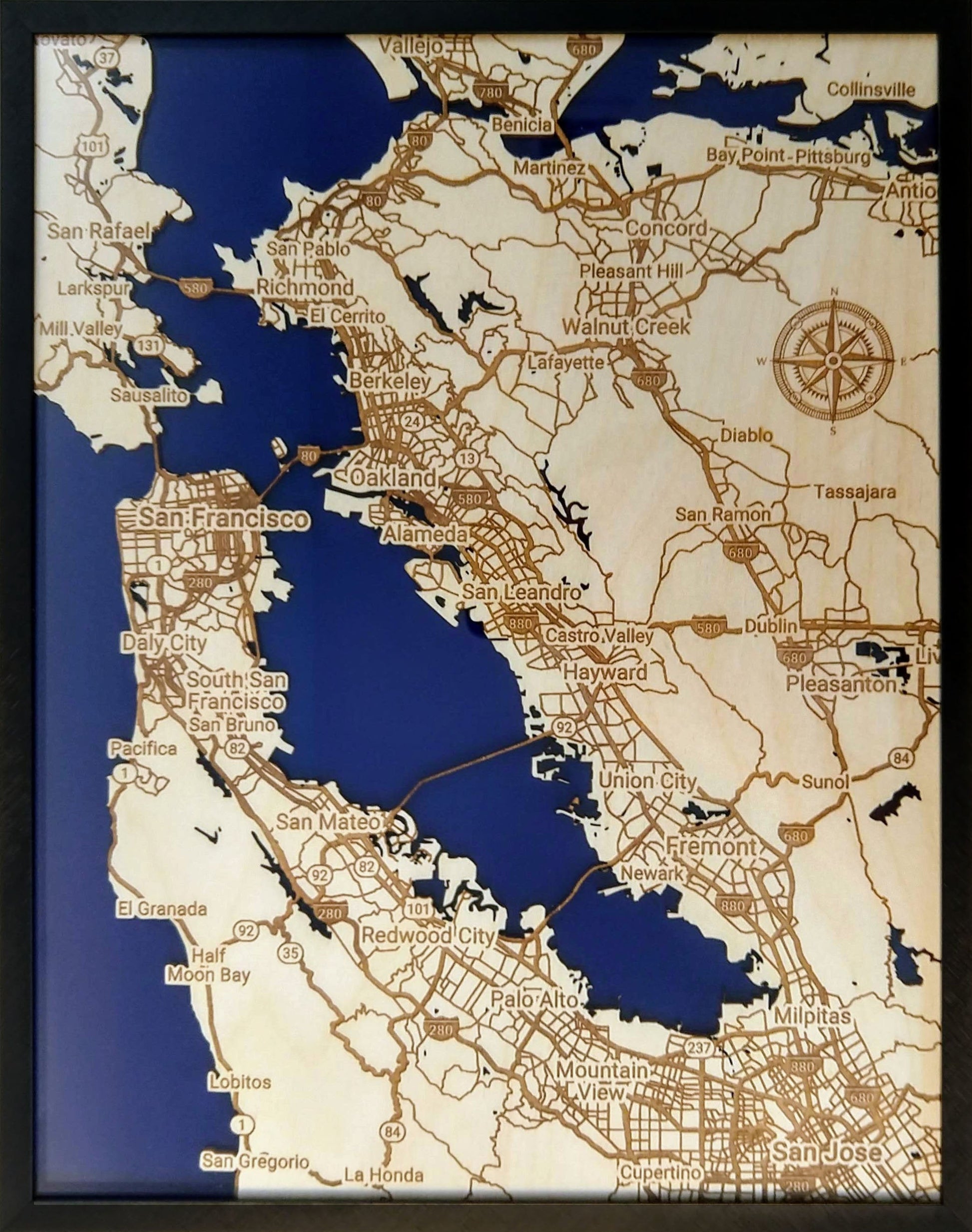 San Francisco Bay Area Wooden Map — WoodScape Maps - 3D Wood Maps