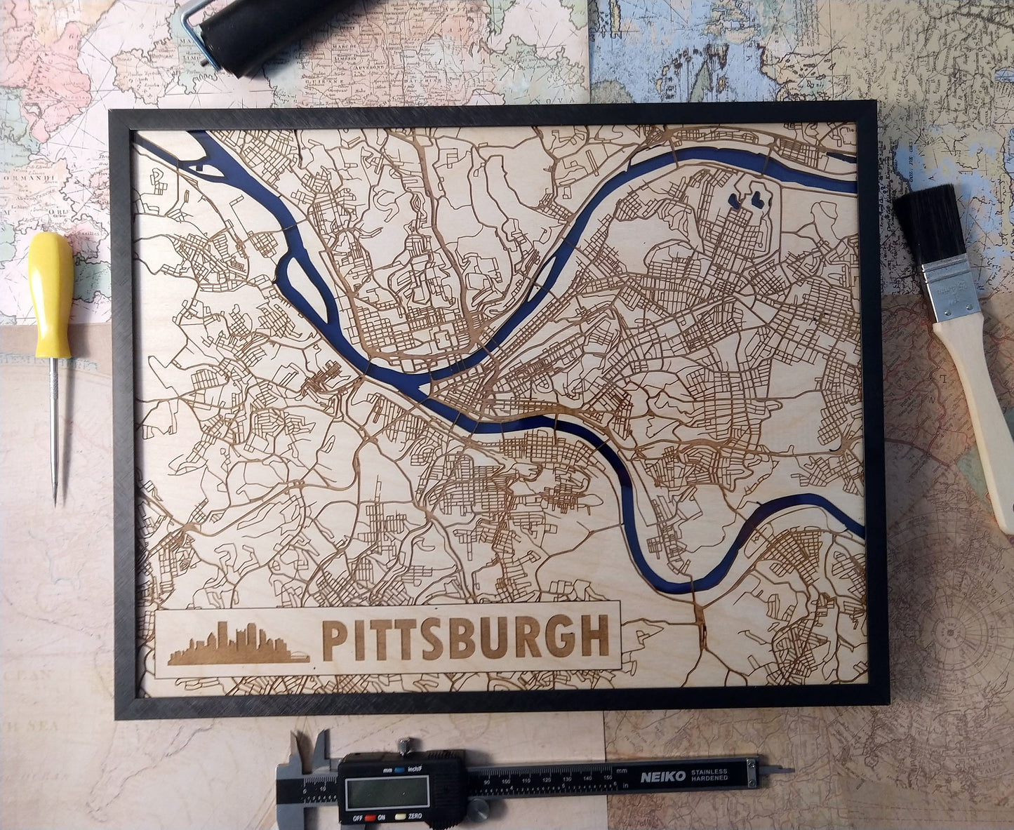 Pittsburgh Pennsvylania 3D Wooden Map