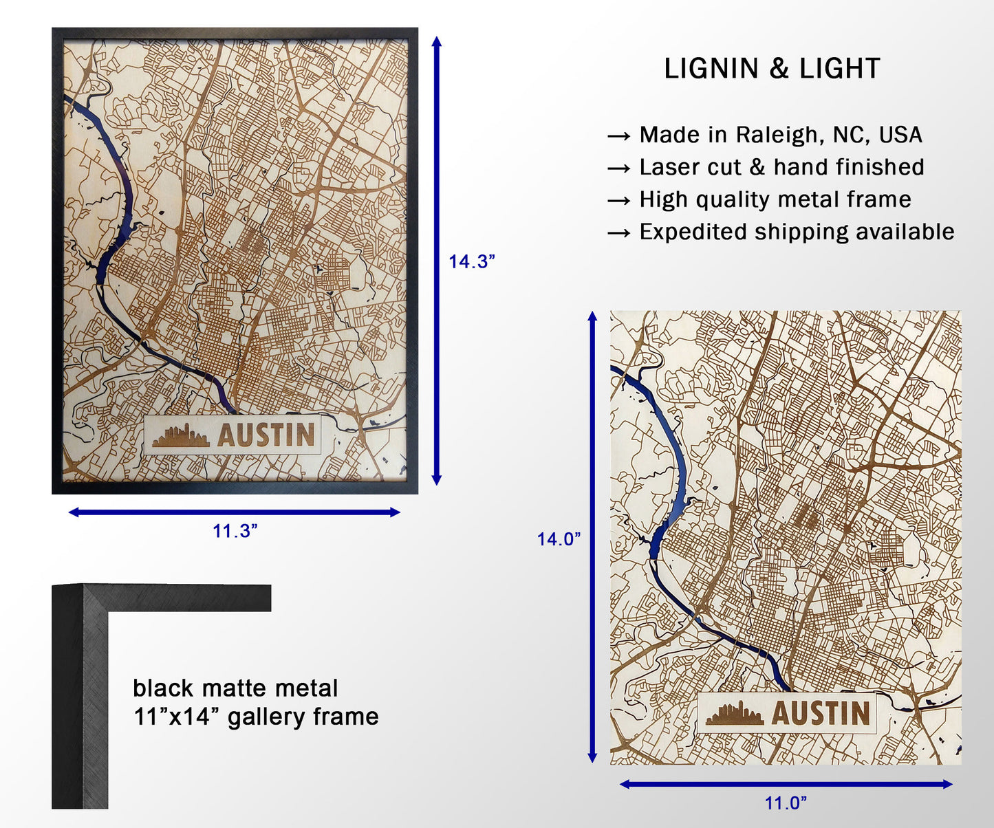 Custom Any City 11x14" Wood Map