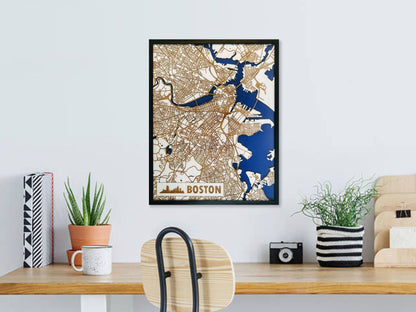 Boston Massachusetts 3D Wooden Map