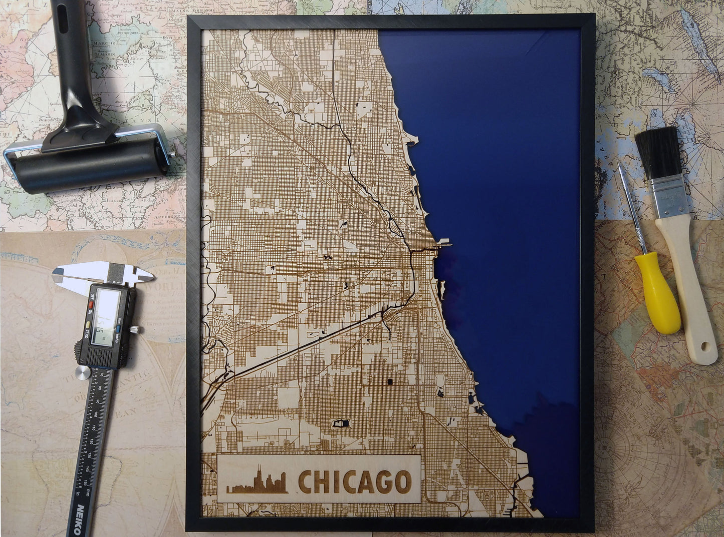 Chicago Illinois 3D Wooden Map