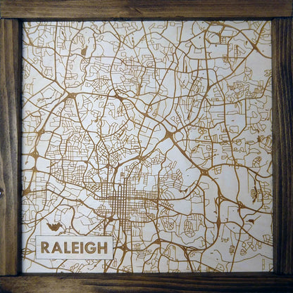 Raleigh North Carolina Rustic Wooden Map