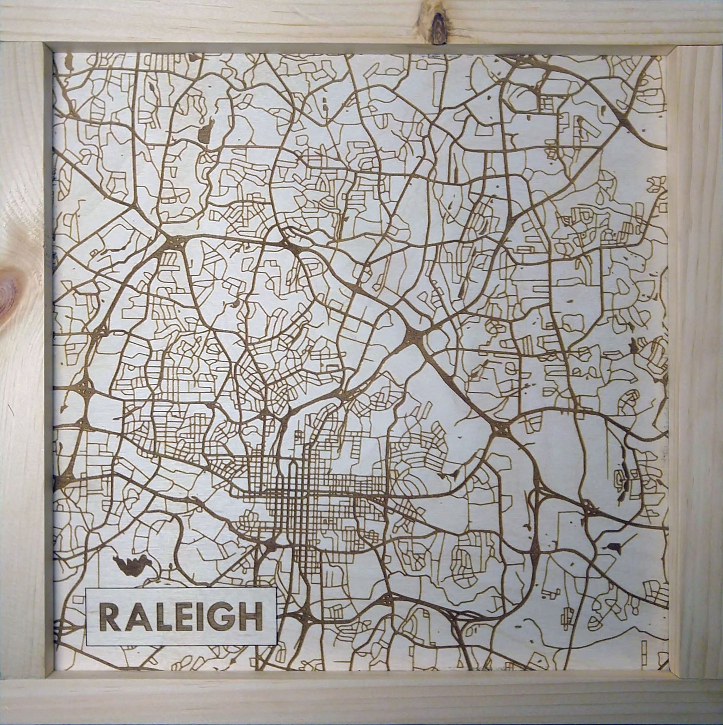 Raleigh North Carolina Rustic Wooden Map