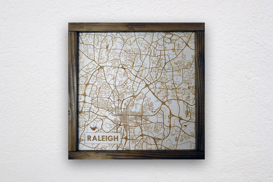 Raleigh North Carolina Rustic Wooden Map