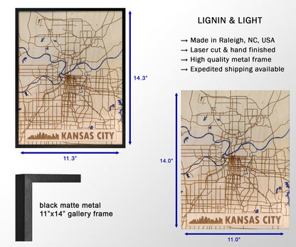 Kansas City Missouri 3D Wooden Map